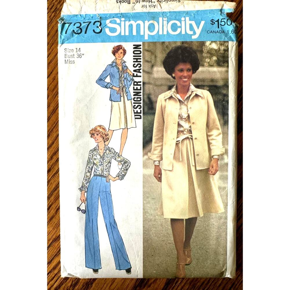 Vintage 1970s Simplicity 7373 Sewing Pattern Size M Jacket Shirt Pant COMPLETE